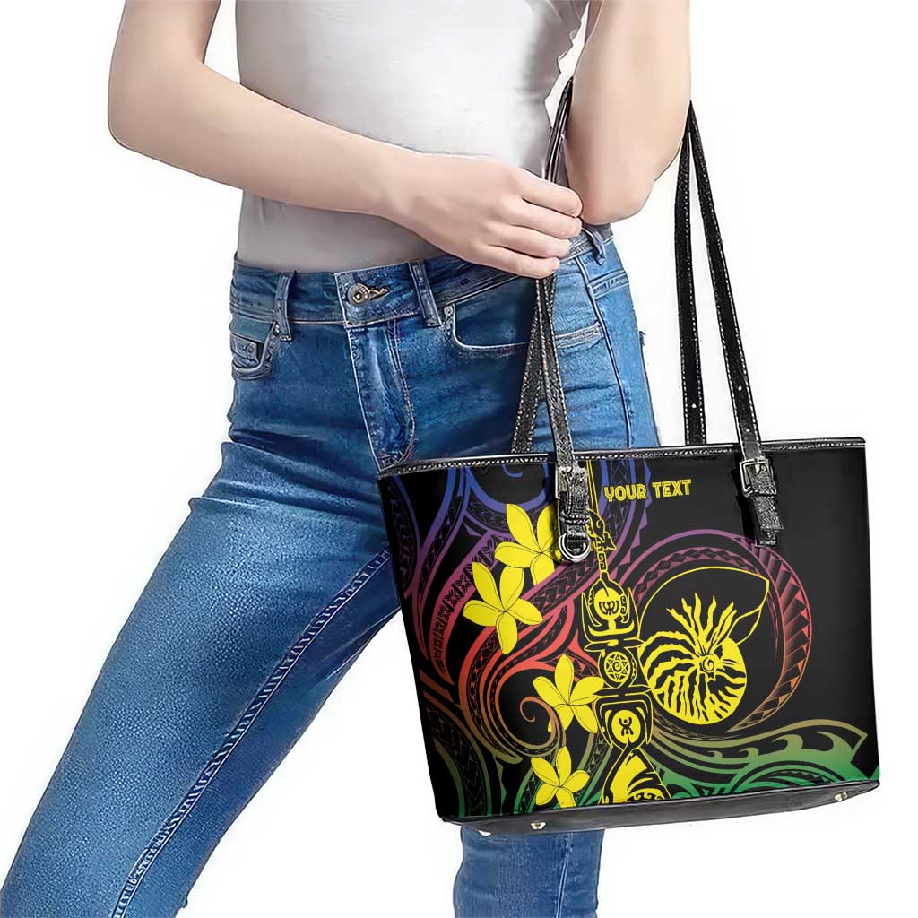 New Caledonia Kanaky Personalized Leather Tote Bag Fleche Faitiere - Plumeria
