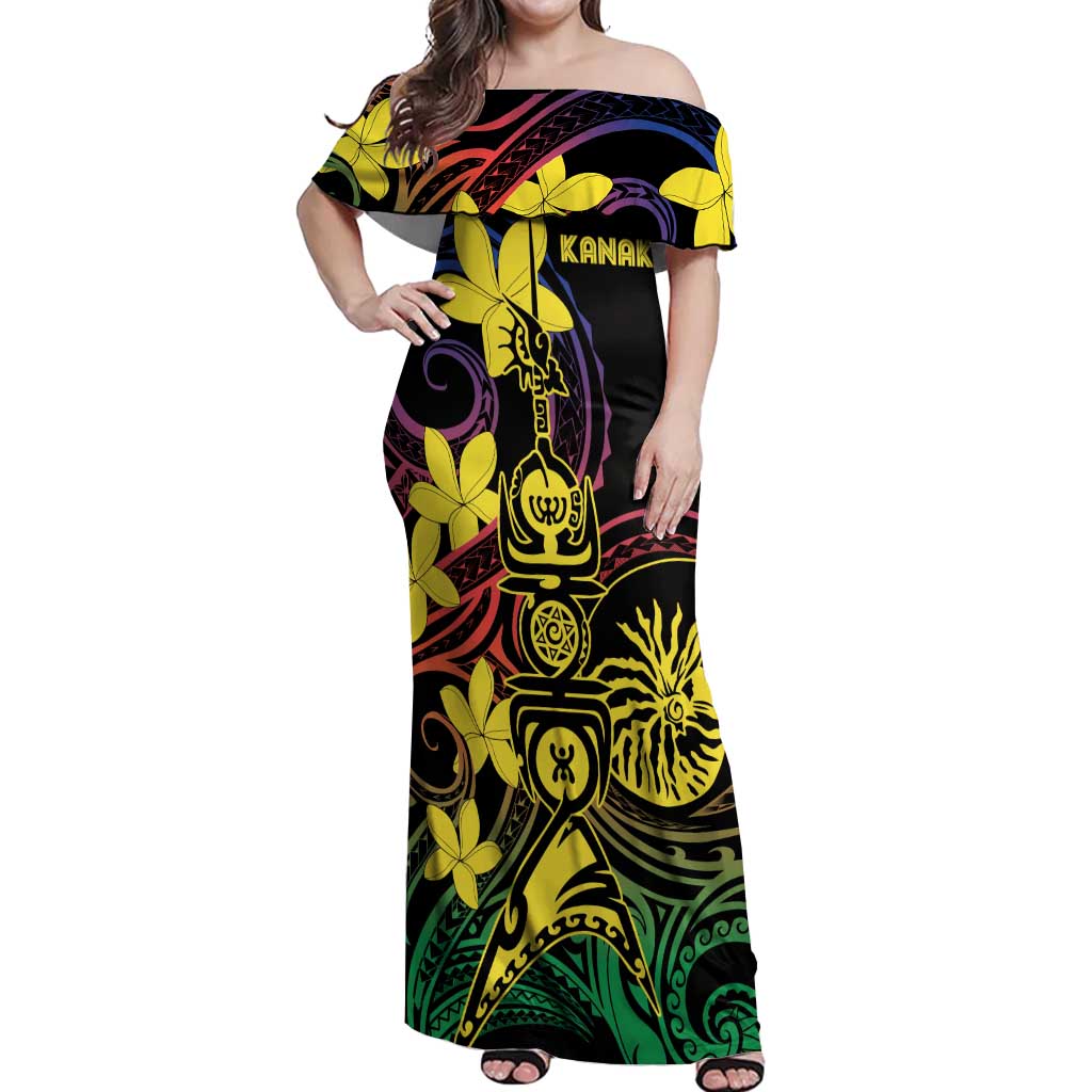 New Caledonia Kanaky Personalized Off Shoulder Maxi Dress Fleche Faitiere - Plumeria