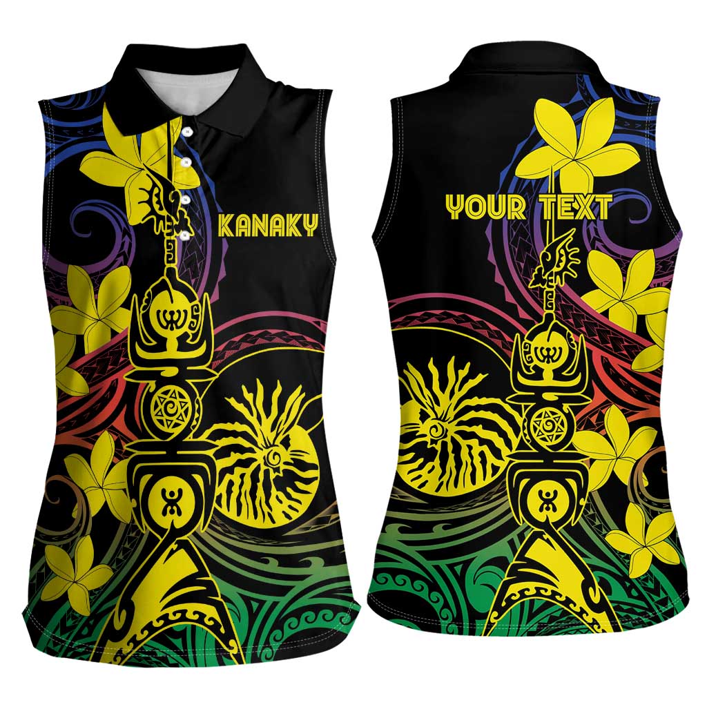 New Caledonia Kanaky Personalized Women Sleeveless Polo Shirt Fleche Faitiere - Plumeria