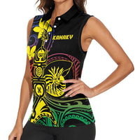 New Caledonia Kanaky Personalized Women Sleeveless Polo Shirt Fleche Faitiere - Plumeria