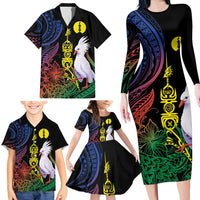 New Caledonia Kanaky Personalized Family Matching Long Sleeve Bodycon Dress and Hawaiian Shirt Fleche Faitiere Mix Kagu