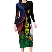 New Caledonia Kanaky Personalized Long Sleeve Bodycon Dress Fleche Faitiere Mix Kagu