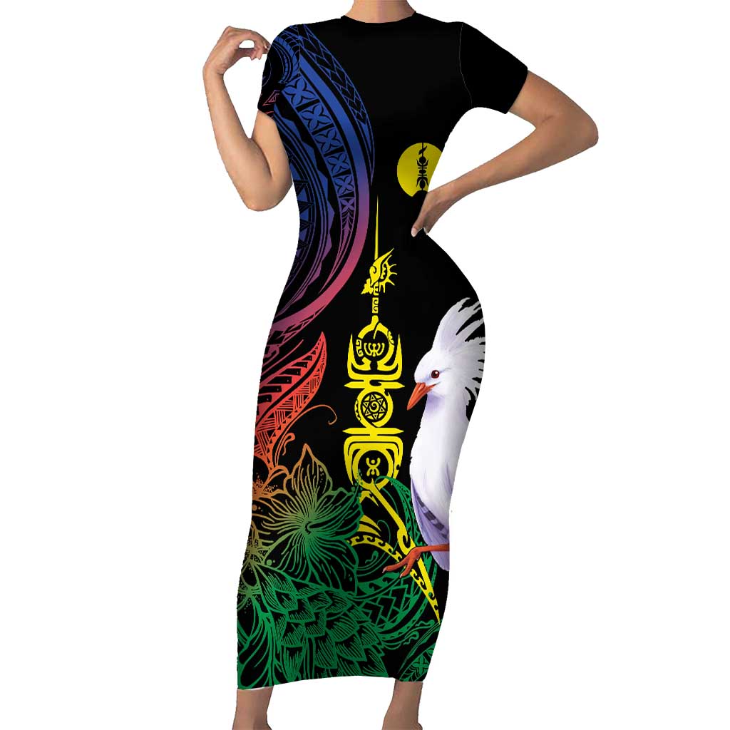 New Caledonia Kanaky Personalized Short Sleeve Bodycon Dress Fleche Faitiere Mix Kagu