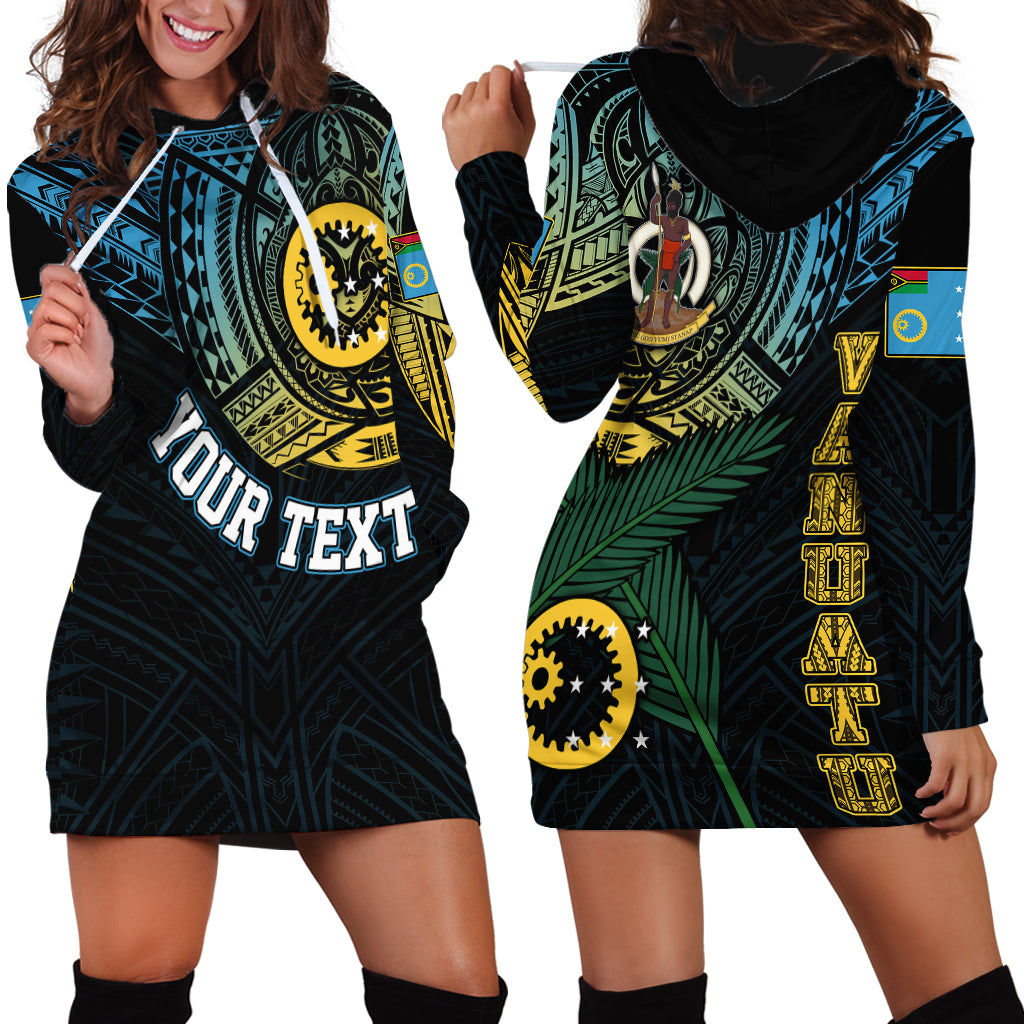 Personalised Vanuatu Hoodie Dress Turtle Chest Tattoo Flag Color - Sanma LT7 Black - Polynesian Pride