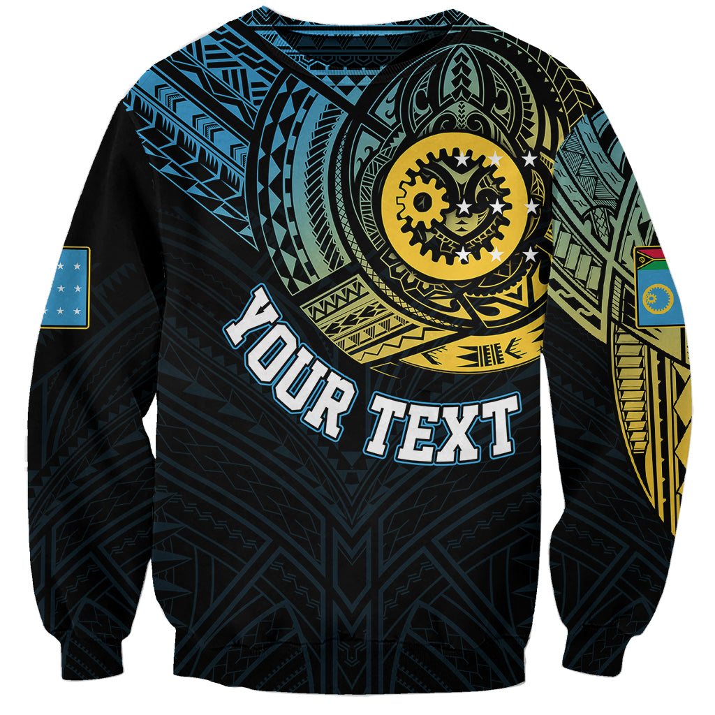 Personalised Vanuatu Sweatshirt Turtle Chest Tattoo Flag Color - Sanma LT7 Unisex Black - Polynesian Pride