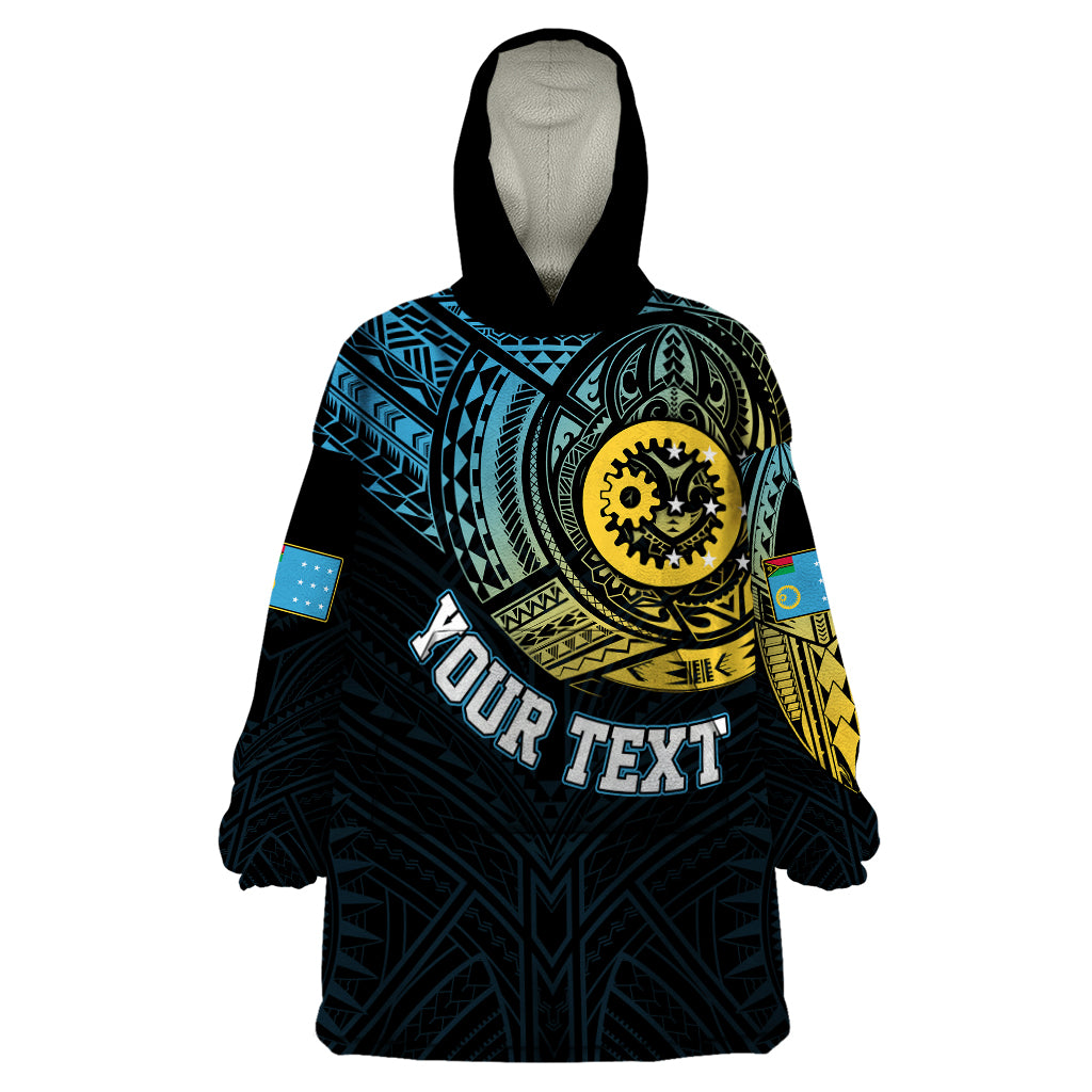 Personalised Vanuatu Wearable Blanket Hoodie Turtle Chest Tattoo Flag Color - Sanma LT7 One Size Black - Polynesian Pride