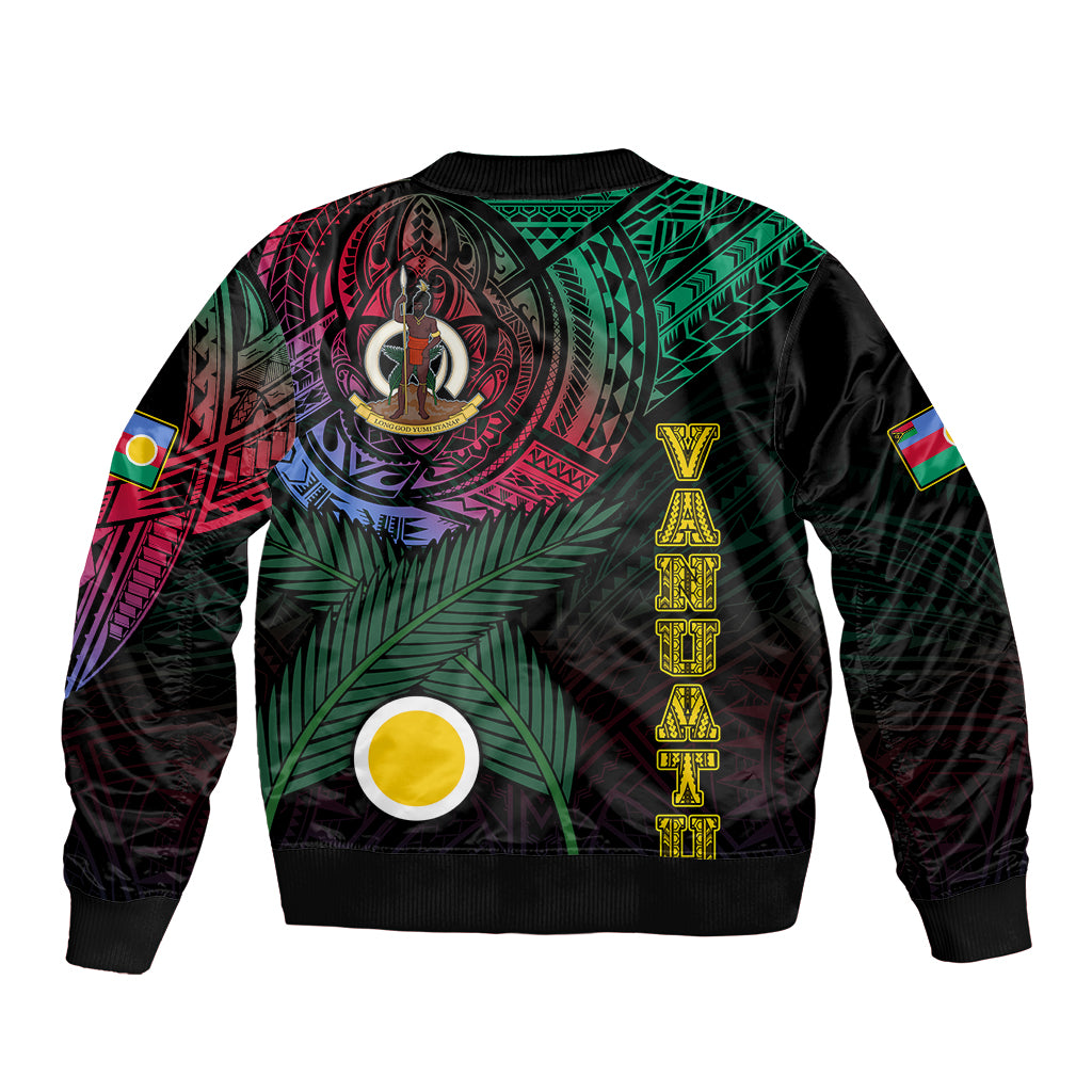 Personalised Vanuatu Bomber Jacket Turtle Chest Tattoo Flag Color - Shefa LT7 - Polynesian Pride