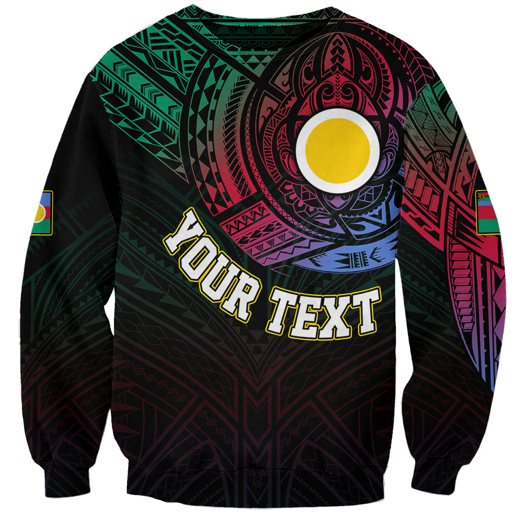 Personalised Vanuatu Sweatshirt Turtle Chest Tattoo Flag Color - Shefa LT7 Unisex Black - Polynesian Pride