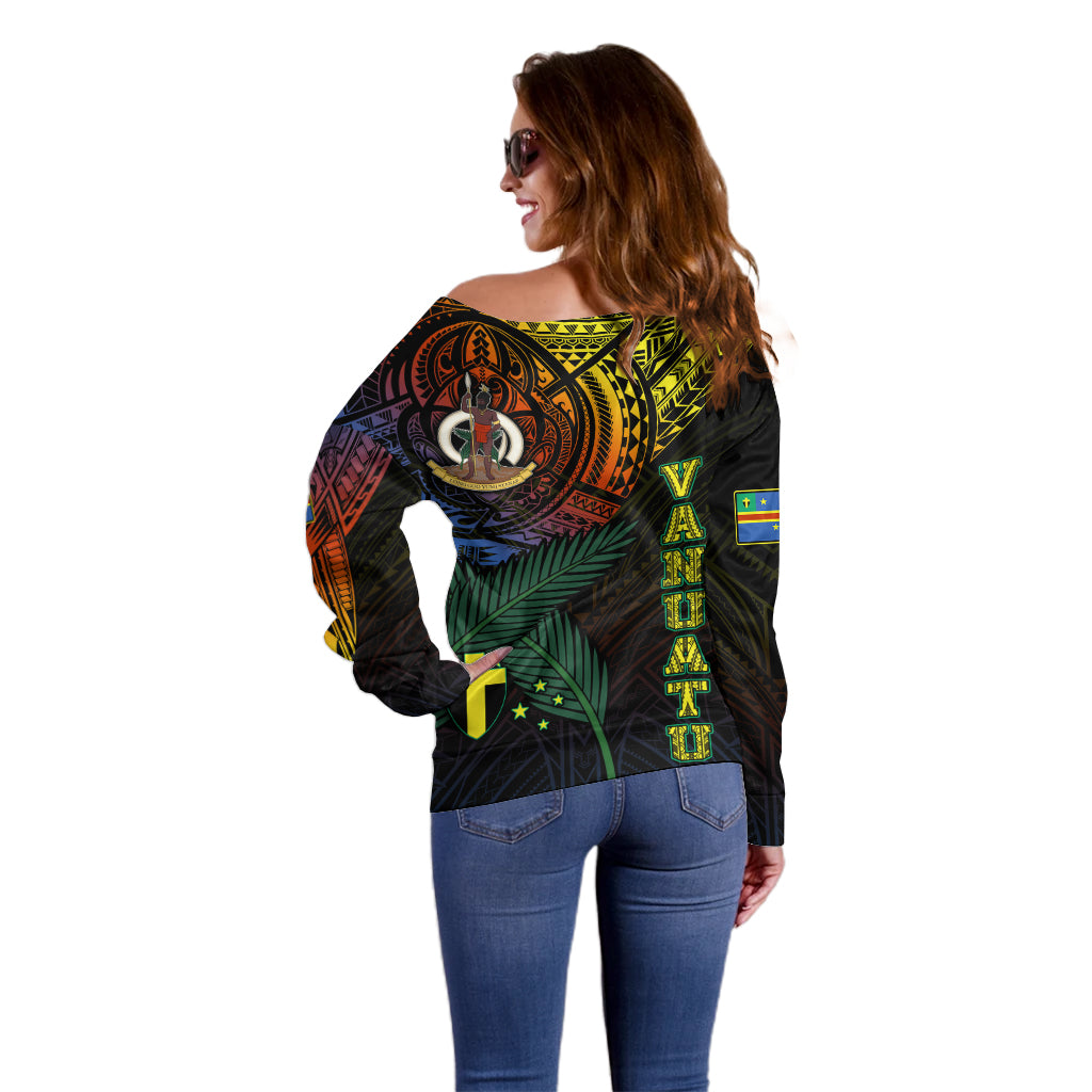 Personalised Vanuatu Off Shoulder Sweater Turtle Chest Tattoo Flag Color - Tafea LT7 - Polynesian Pride