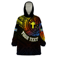 Personalised Vanuatu Wearable Blanket Hoodie Turtle Chest Tattoo Flag Color - Tafea LT7 One Size Black - Polynesian Pride