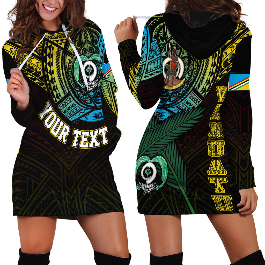 Personalised Vanuatu Hoodie Dress Turtle Chest Tattoo Flag Color - Torba LT7 Black - Polynesian Pride