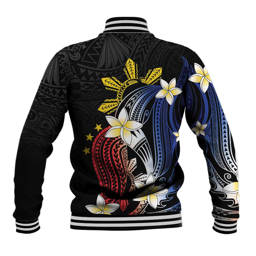 Personalized Philippines Tribal Baseball Jacket Tropical Waves - Plumeria