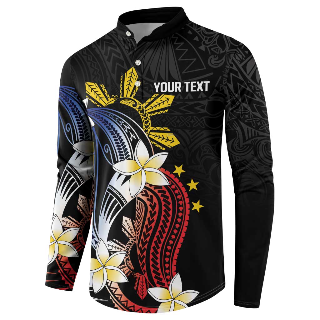 Personalized Philippines Tribal Button Sweatshirt Tropical Waves - Plumeria