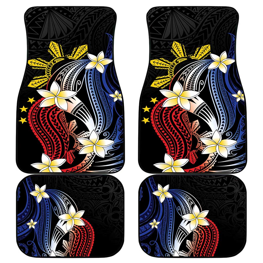 Personalized Philippines Tribal Car Mats Tropical Waves - Plumeria