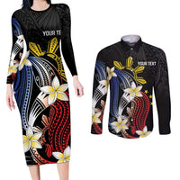 Personalized Philippines Tribal Couples Matching Long Sleeve Bodycon Dress and Long Sleeve Button Shirt Tropical Waves - Plumeria