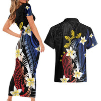 Personalized Philippines Tribal Couples Matching Short Sleeve Bodycon Dress and Hawaiian Shirt Tropical Waves - Plumeria