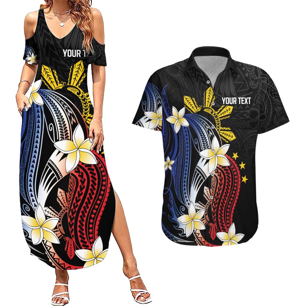 Personalized Philippines Tribal Couples Matching Summer Maxi Dress and Hawaiian Shirt Tropical Waves - Plumeria