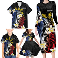 Personalized Philippines Tribal Family Matching Long Sleeve Bodycon Dress and Hawaiian Shirt Tropical Waves - Plumeria