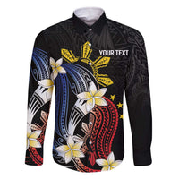 Personalized Philippines Tribal Family Matching Off The Shoulder Long Sleeve Dress and Hawaiian Shirt Tropical Waves - Plumeria