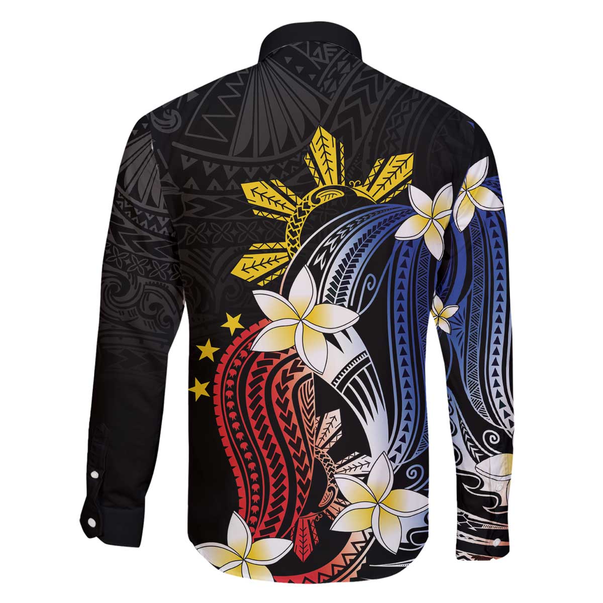 Personalized Philippines Tribal Family Matching Off The Shoulder Long Sleeve Dress and Hawaiian Shirt Tropical Waves - Plumeria