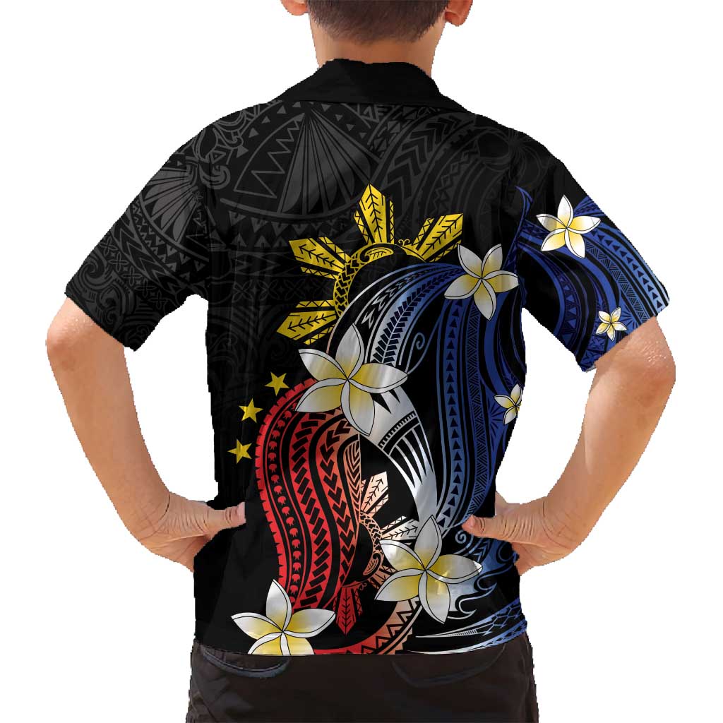 Personalized Philippines Tribal Family Matching Off Shoulder Maxi Dress and Hawaiian Shirt Tropical Waves - Plumeria