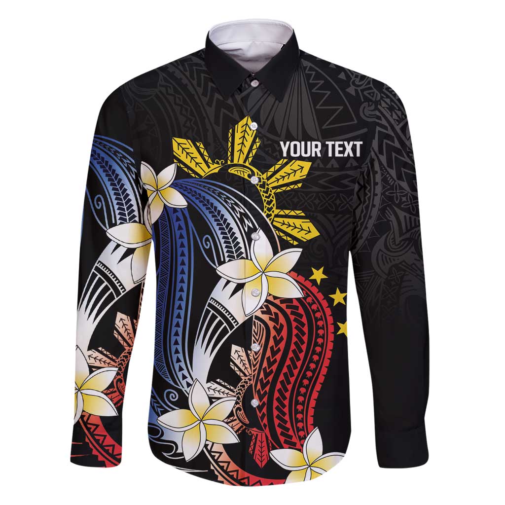 Personalized Philippines Tribal Family Matching Off Shoulder Maxi Dress and Hawaiian Shirt Tropical Waves - Plumeria