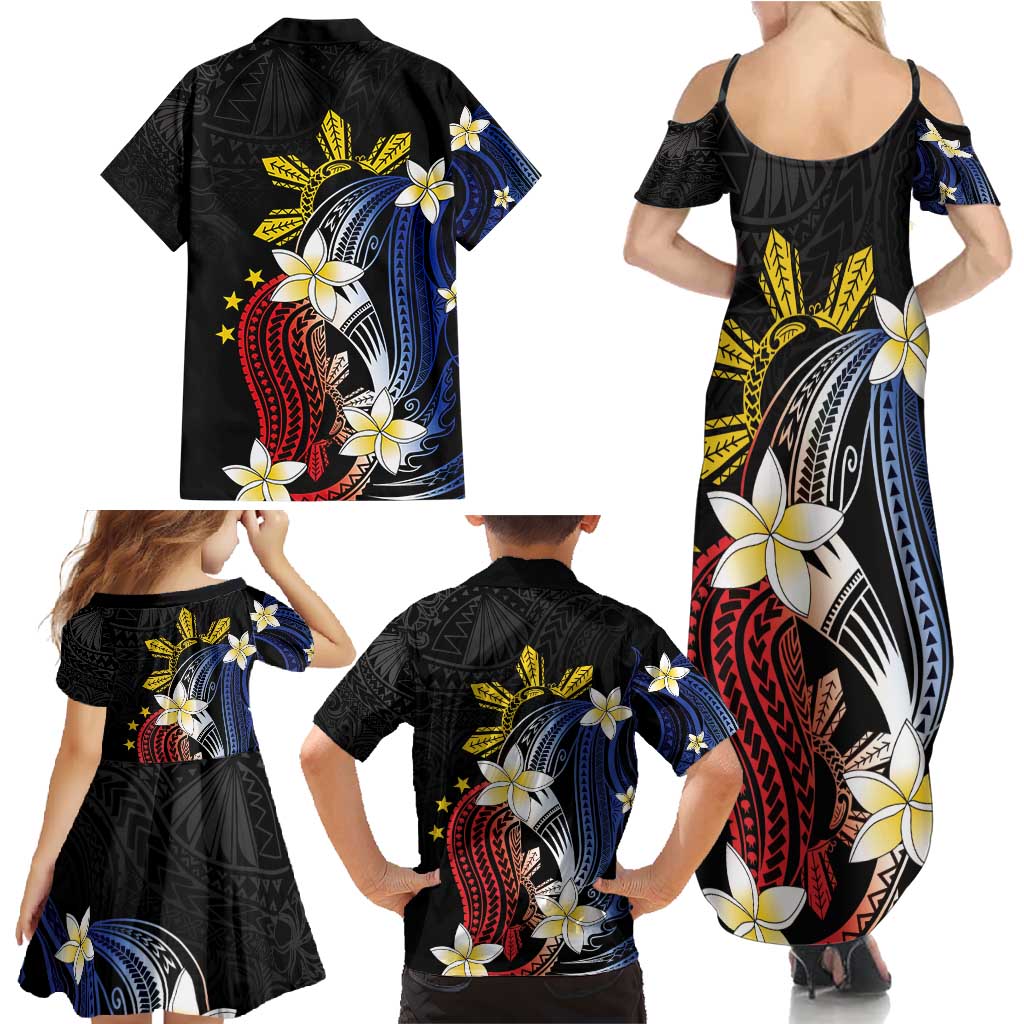 Personalized Philippines Tribal Family Matching Summer Maxi Dress and Hawaiian Shirt Tropical Waves - Plumeria