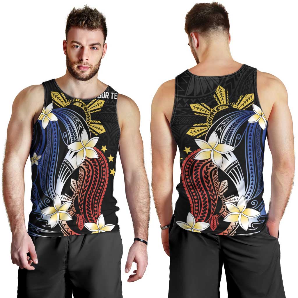 Personalized Philippines Tribal Men Tank Top Tropical Waves - Plumeria