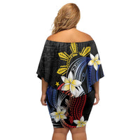 Personalized Philippines Tribal Off Shoulder Short Dress Tropical Waves - Plumeria