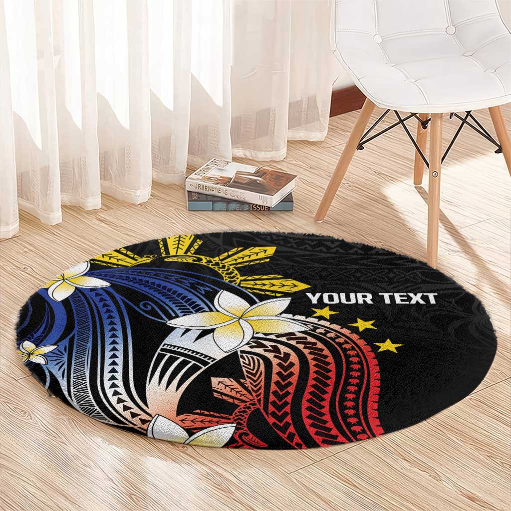 Personalized Philippines Tribal Round Carpet Tropical Waves - Plumeria