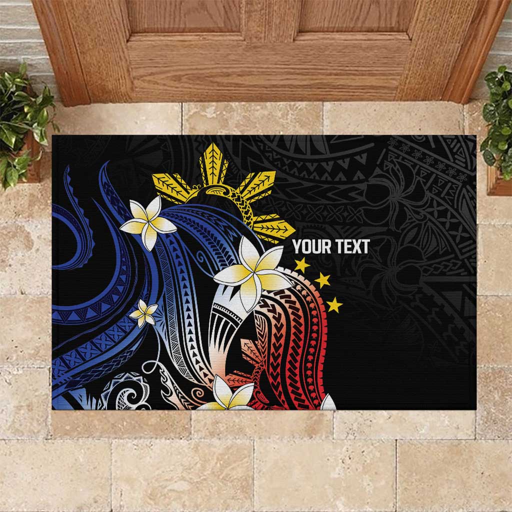 Personalized Philippines Tribal Rubber Doormat Tropical Waves - Plumeria
