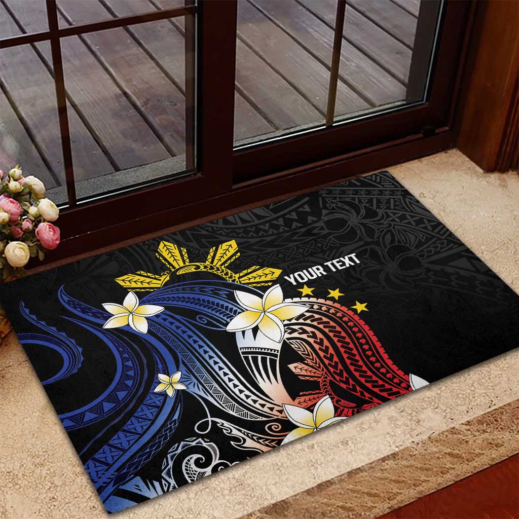 Personalized Philippines Tribal Rubber Doormat Tropical Waves - Plumeria