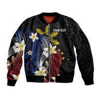 Personalized Philippines Tribal Sleeve Zip Bomber Jacket Tropical Waves - Plumeria