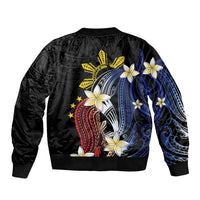 Personalized Philippines Tribal Sleeve Zip Bomber Jacket Tropical Waves - Plumeria