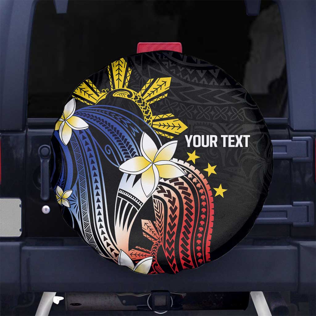 Personalized Philippines Tribal Spare Tire Cover Tropical Waves - Plumeria