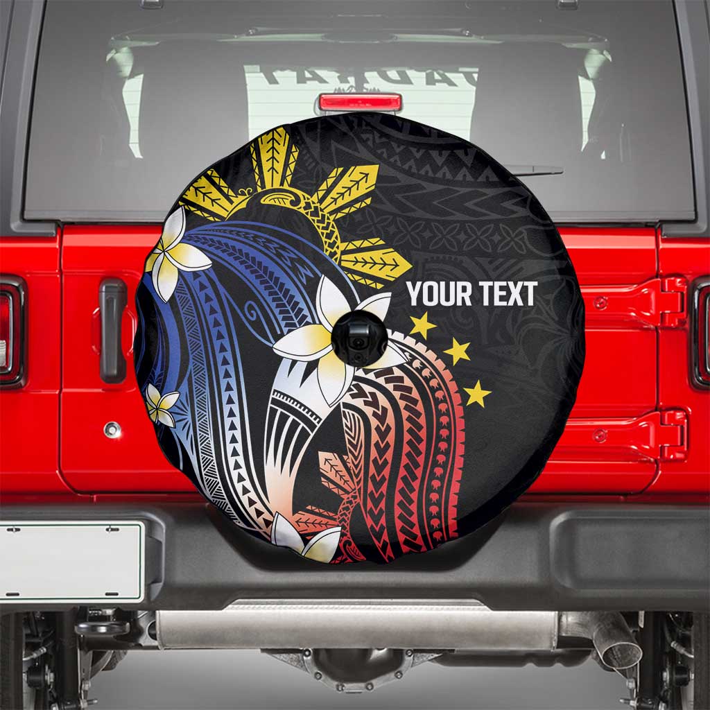 Personalized Philippines Tribal Spare Tire Cover Tropical Waves - Plumeria