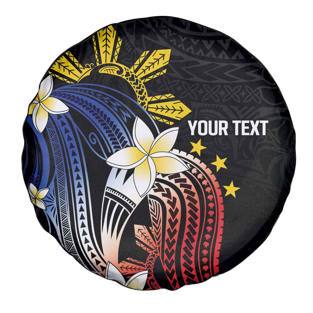 Personalized Philippines Tribal Spare Tire Cover Tropical Waves - Plumeria