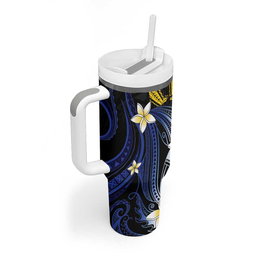 Personalized Philippines Tribal Tumbler With Handle Tropical Waves - Plumeria
