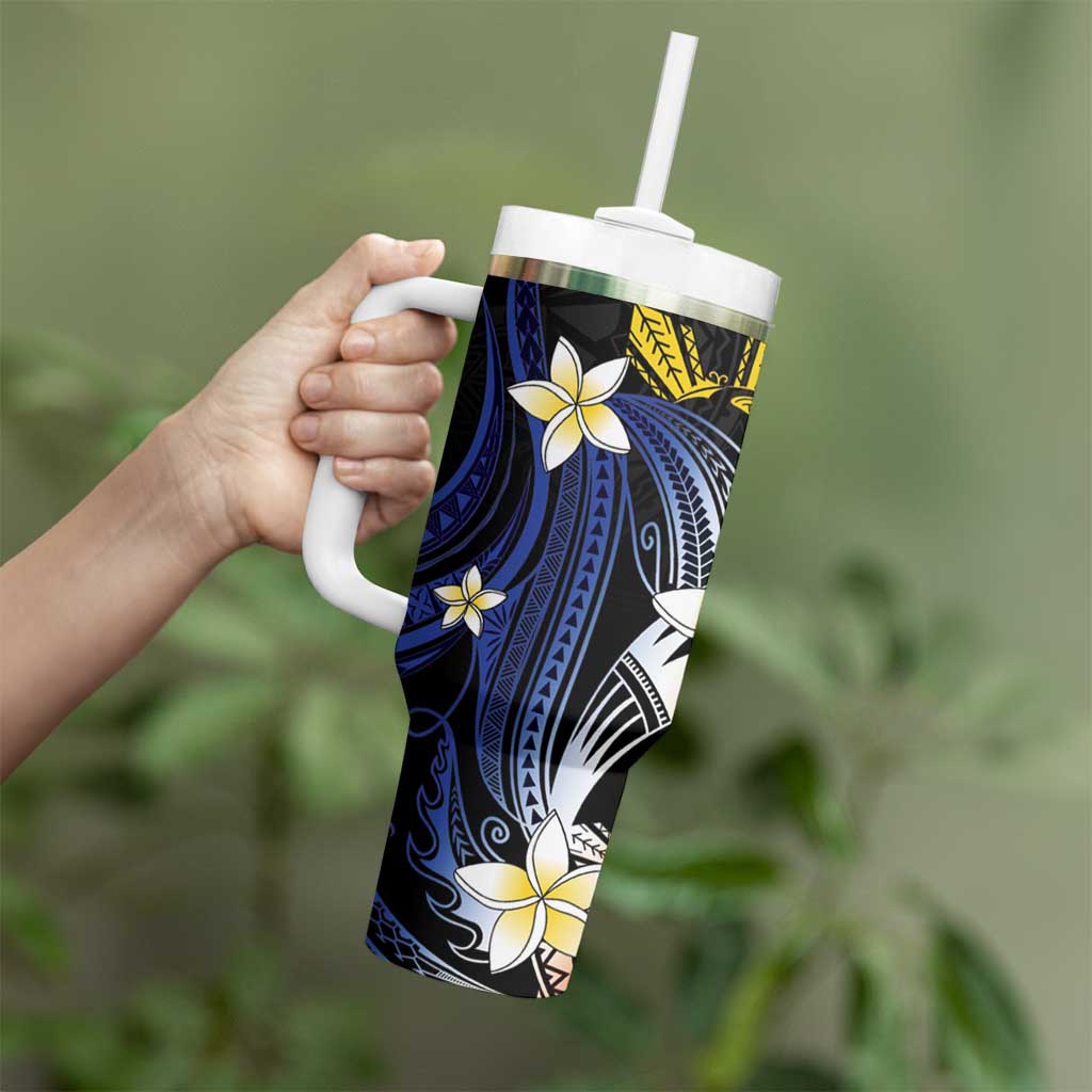 Personalized Philippines Tribal Tumbler With Handle Tropical Waves - Plumeria