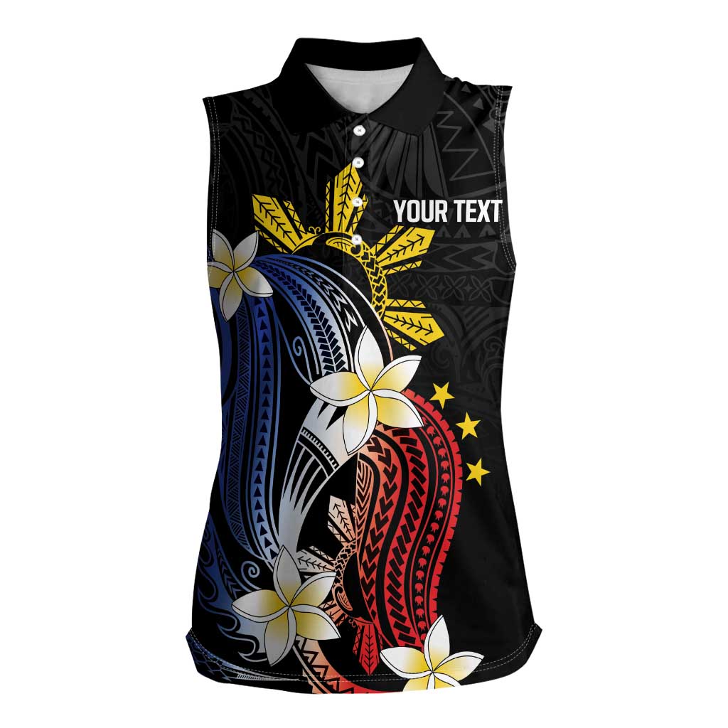 Personalized Philippines Tribal Women Sleeveless Polo Shirt Tropical Waves - Plumeria
