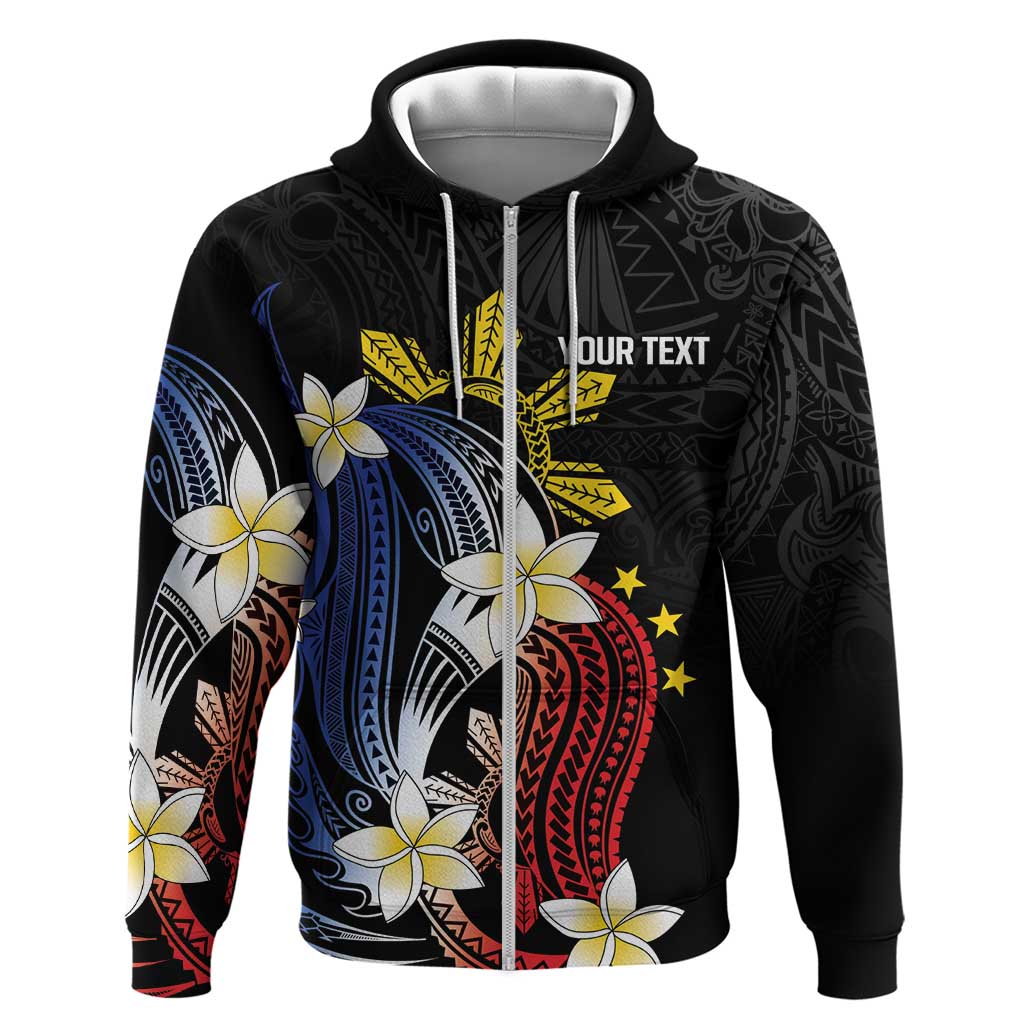 Personalized Philippines Tribal Zip Hoodie Tropical Waves - Plumeria