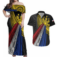 Philippines Sun Couples Matching Off Shoulder Maxi Dress and Hawaiian Shirt Pasifika Tribal Style