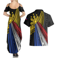 Philippines Sun Couples Matching Summer Maxi Dress and Hawaiian Shirt Pasifika Tribal Style