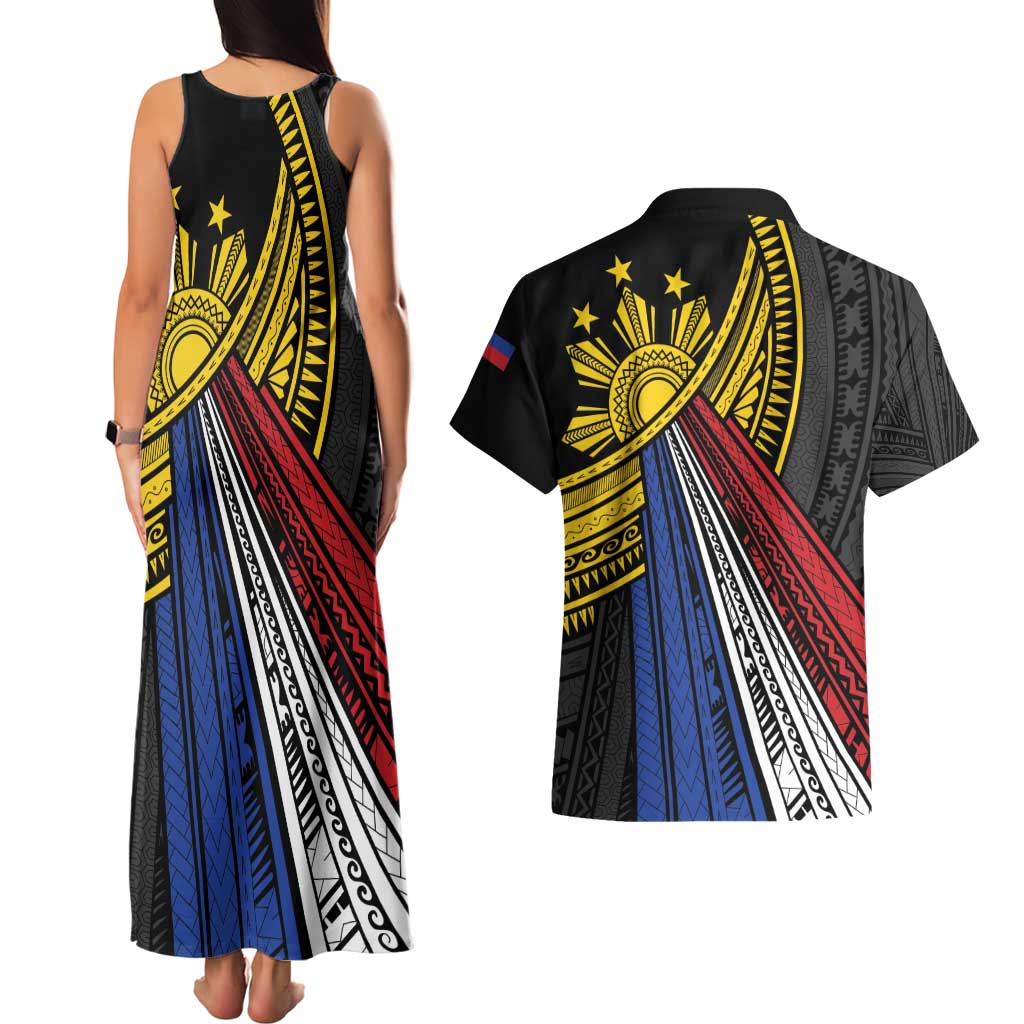 Philippines Sun Couples Matching Tank Maxi Dress and Hawaiian Shirt Pasifika Tribal Style