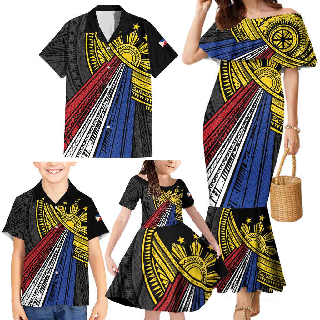 Philippines Sun Family Matching Mermaid Dress and Hawaiian Shirt Pasifika Tribal Style