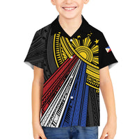 Philippines Sun Family Matching Off The Shoulder Long Sleeve Dress and Hawaiian Shirt Pasifika Tribal Style LT7 Son's Shirt Black - Polynesian Pride