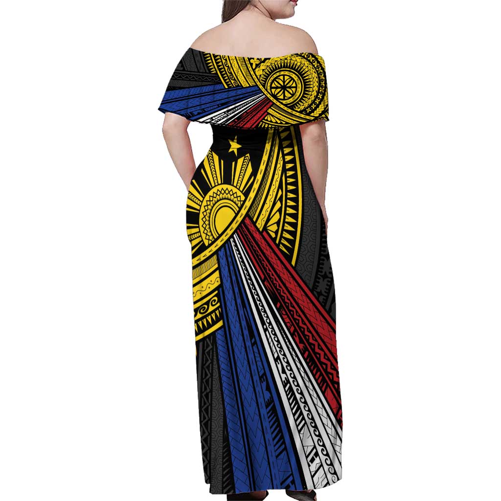 Philippines Sun Family Matching Off Shoulder Maxi Dress and Hawaiian Shirt Pasifika Tribal Style