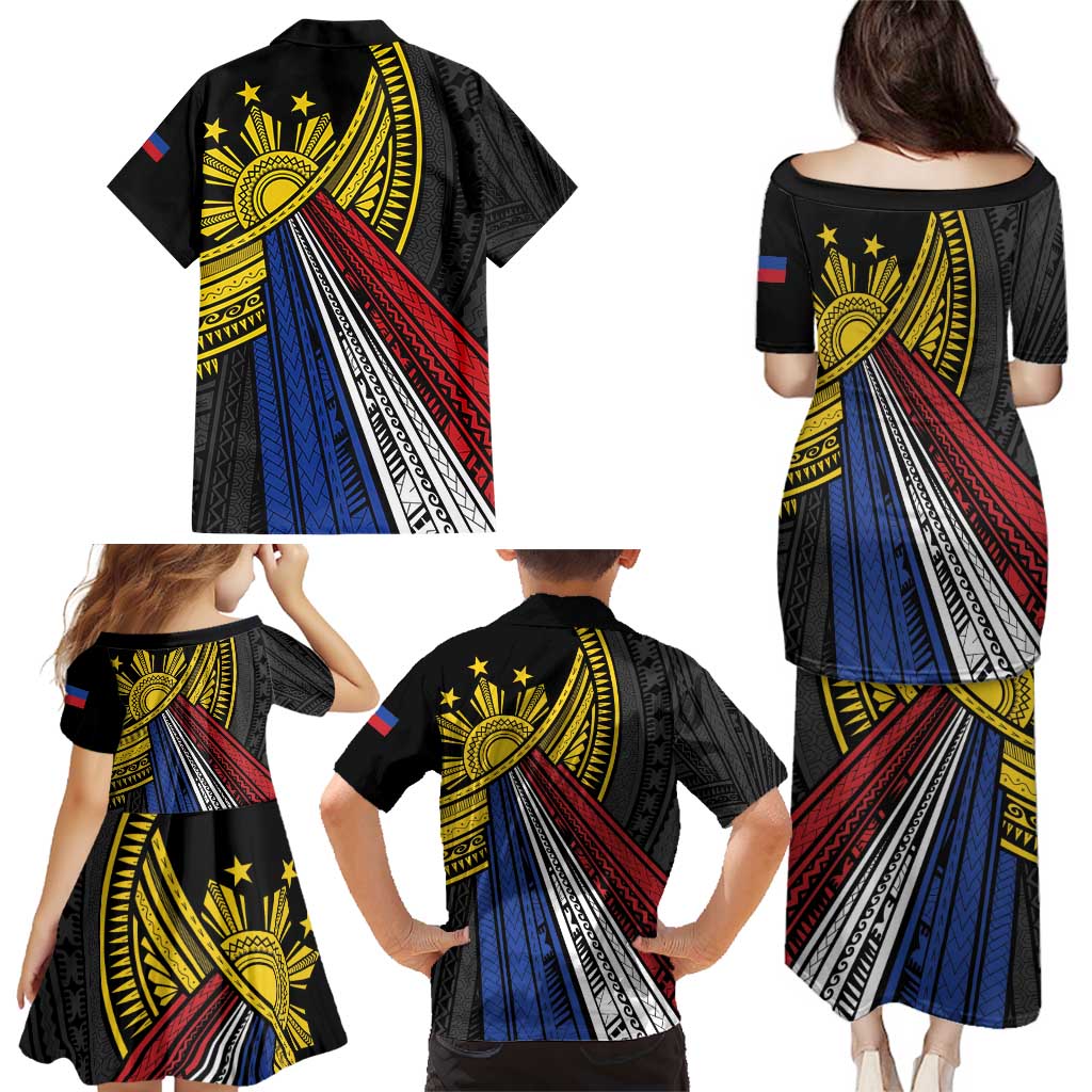 Philippines Sun Family Matching Puletasi and Hawaiian Shirt Pasifika Tribal Style