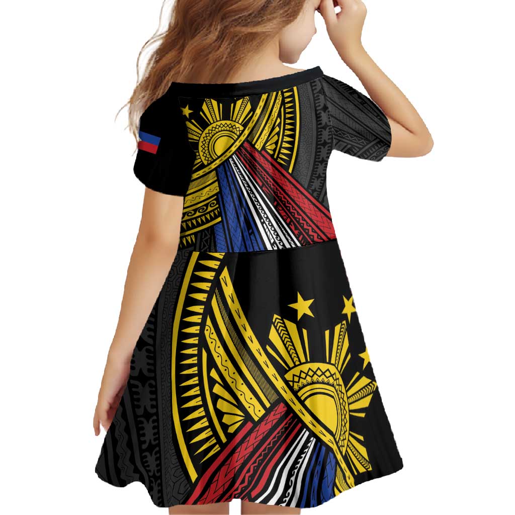 Philippines Sun Family Matching Short Sleeve Bodycon Dress and Hawaiian Shirt Pasifika Tribal Style