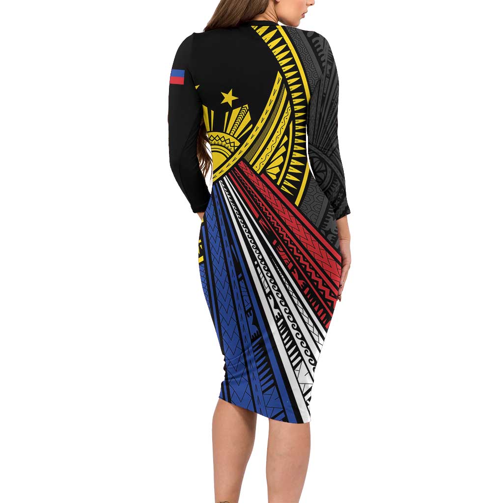 Philippines Sun Long Sleeve Bodycon Dress Pasifika Tribal Style